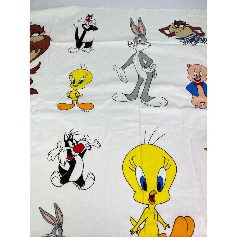 Vintage Warner Brothers Fabric Taz Tweety Bugs Bunny Porky Pig 45" x 108" Almos